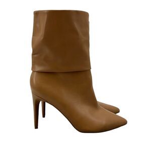 Express Boot Womens 9 Caramel Brown Faux Leather Slouchy Point Toe Stiletto Heel